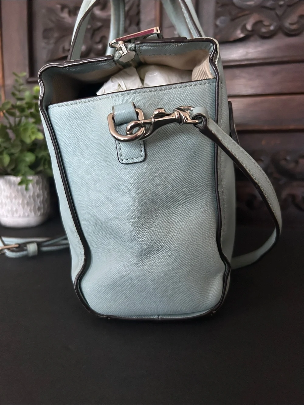 Coach Light Blue Leather Satchel with Top Handles